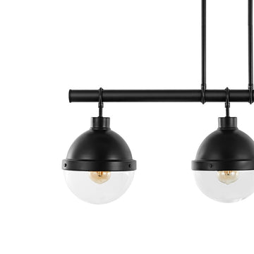 Caleb 33" Industrial Farmhouse Iron/Glass Linear LED Pendant - JONATHAN Y